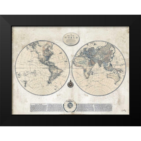 Whitewash Map Black Modern Wood Framed Art Print by Medley, Elizabeth