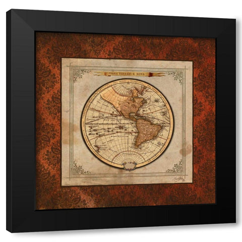 Red Damask Map I Black Modern Wood Framed Art Print with Double Matting by Medley, Elizabeth