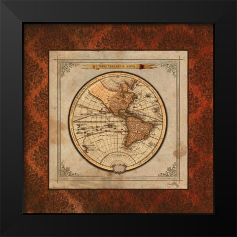 Red Damask Map I Black Modern Wood Framed Art Print by Medley, Elizabeth