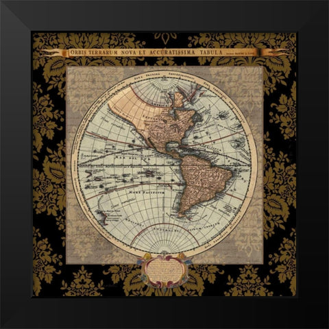 Damask on Black Map II Black Modern Wood Framed Art Print by Medley, Elizabeth