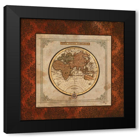 Red Damask Map II Black Modern Wood Framed Art Print with Double Matting by Medley, Elizabeth