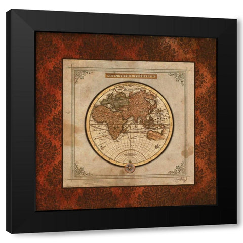 Red Damask Map II Black Modern Wood Framed Art Print by Medley, Elizabeth