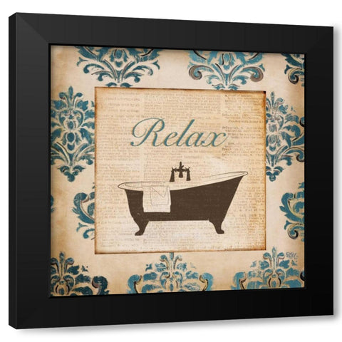 Vintage Blue Damask II Black Modern Wood Framed Art Print with Double Matting by Hakimipour, Tiffany
