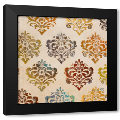 Colorful Damask Square II Black Modern Wood Framed Art Print by Hakimipour, Tiffany