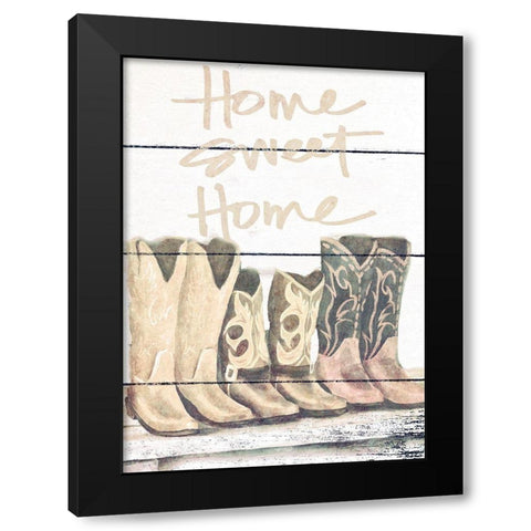 Home Sweet Home Boots in Shape Black Modern Wood Framed Art Print by Josefina