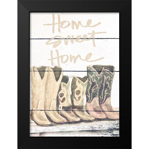 Home Sweet Home Boots in Shape Black Modern Wood Framed Art Print by Josefina