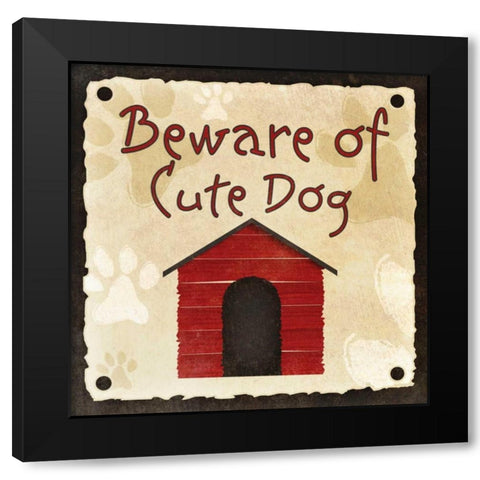 Beware of Cute Dog Black Modern Wood Framed Art Print with Double Matting by SD Graphics Studio