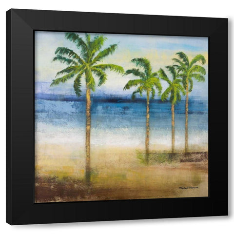 Ocean Palms II Black Modern Wood Framed Art Print with Double Matting by Marcon, Michael