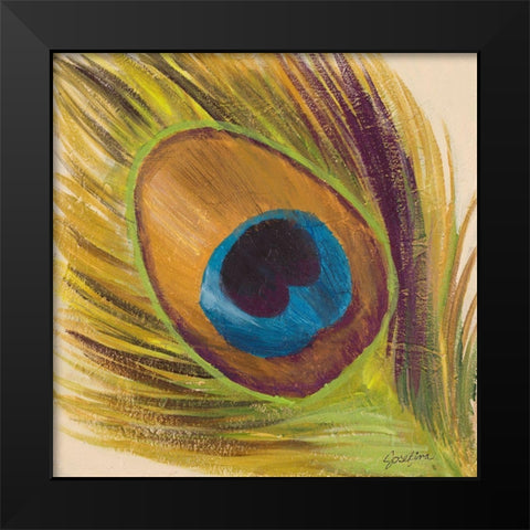 Peacocks Feathers I Black Modern Wood Framed Art Print by Josefina