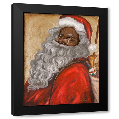 African American Jolly St. Nick Black Modern Wood Framed Art Print by Pinto, Patricia