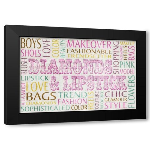 Diamonds and Lipstick Black Modern Wood Framed Art Print by SD Graphics Studio