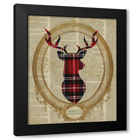 Holiday Tartan Deer I Black Modern Wood Framed Art Print by SD Graphics Studio