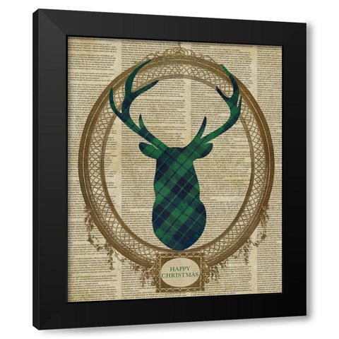 Holiday Tartan Deer II Black Modern Wood Framed Art Print by SD Graphics Studio