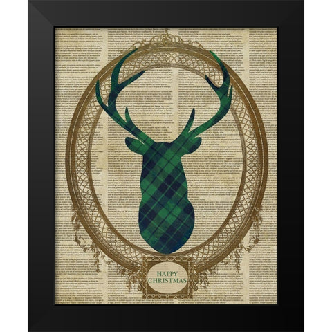 Holiday Tartan Deer II Black Modern Wood Framed Art Print by SD Graphics Studio