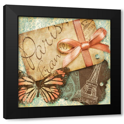 Vintage Travels I Black Modern Wood Framed Art Print with Double Matting by SD Graphics Studio