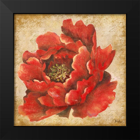 Red Peony on Gold Black Modern Wood Framed Art Print by Pinto, Patricia