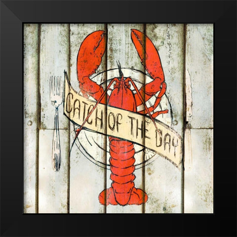 Catch of the Day Square Black Modern Wood Framed Art Print by SD Graphics Studio