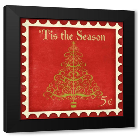 Holiday Stamp II Black Modern Wood Framed Art Print with Double Matting by SD Graphics Studio