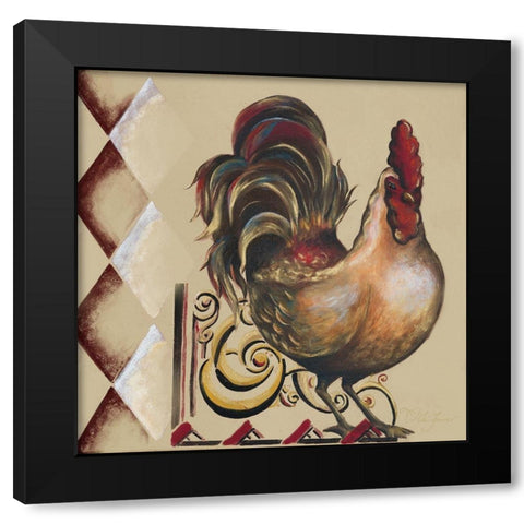Rules the Roosters Square II Black Modern Wood Framed Art Print with Double Matting by Hakimipour, Tiffany
