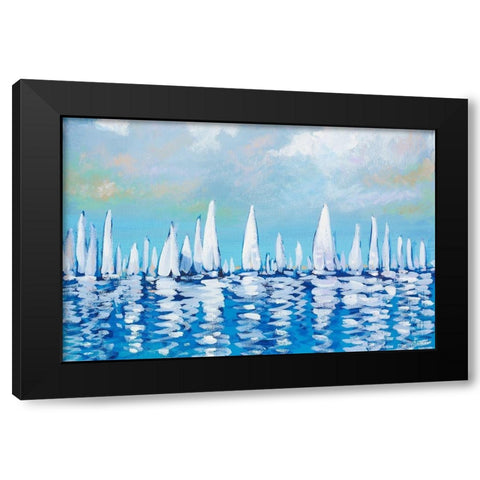 Regatta On The Sea Black Modern Wood Framed Art Print by Meneely, Dan