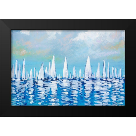Regatta On The Sea Black Modern Wood Framed Art Print by Meneely, Dan