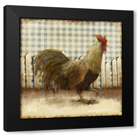 Rooster on Damask I Black Modern Wood Framed Art Print with Double Matting by Meneely, Dan