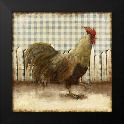 Rooster on Damask I Black Modern Wood Framed Art Print by Meneely, Dan