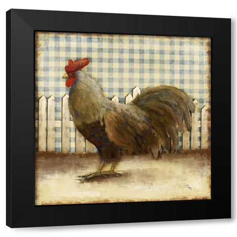 Rooster on Damask II Black Modern Wood Framed Art Print by Meneely, Dan