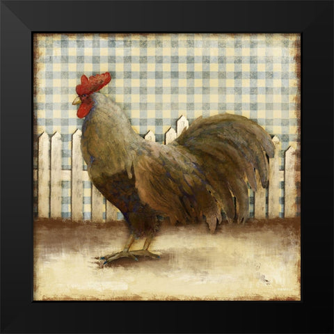 Rooster on Damask II Black Modern Wood Framed Art Print by Meneely, Dan