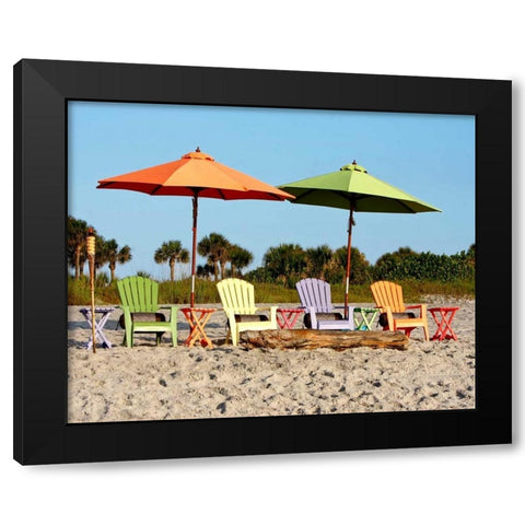 Beach Chairs Black Modern Wood Framed Art Print by Mansfield, Kathy