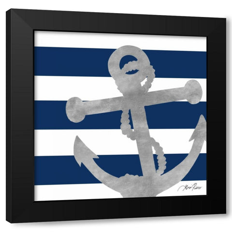 Silver Coastal on Blue Stripe I Black Modern Wood Framed Art Print by Ritter, Gina