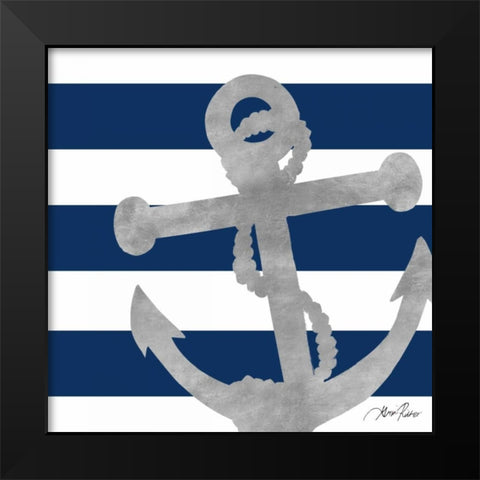 Silver Coastal on Blue Stripe I Black Modern Wood Framed Art Print by Ritter, Gina