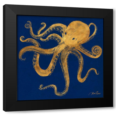 Golden Octopus Black Modern Wood Framed Art Print by Ritter, Gina
