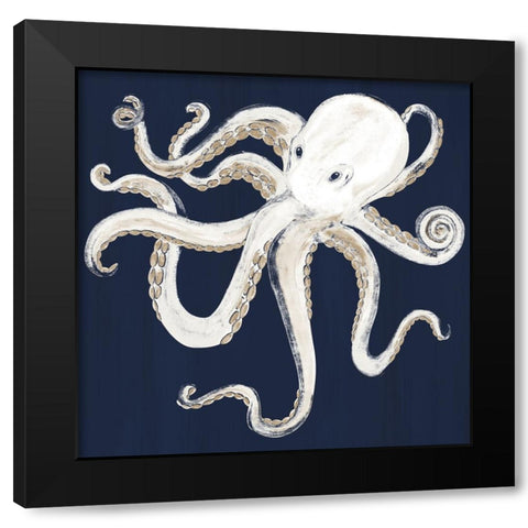 Octopus On Dark Blue Black Modern Wood Framed Art Print with Double Matting by Ritter, Gina