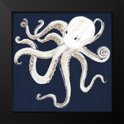 Octopus On Dark Blue Black Modern Wood Framed Art Print by Ritter, Gina