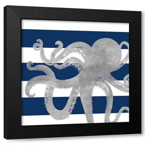 Silver Coastal on Blue Stripe II Black Modern Wood Framed Art Print with Double Matting by Ritter, Gina