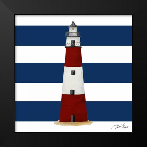 Nautical Stripe Light House Black Modern Wood Framed Art Print by Ritter, Gina