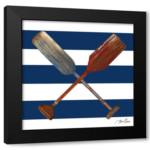 Two Oars On Blue And White Stripes Black Modern Wood Framed Art Print with Double Matting by Ritter, Gina