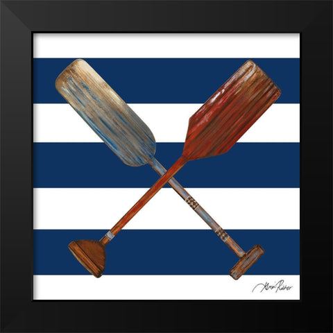 Two Oars On Blue And White Stripes Black Modern Wood Framed Art Print by Ritter, Gina