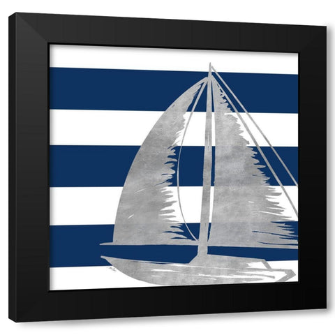 Silver Coastal on Blue Stripe IV Black Modern Wood Framed Art Print by Ritter, Gina