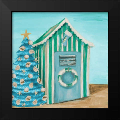 Blue Cabana Christmas Black Modern Wood Framed Art Print by Pinto, Patricia