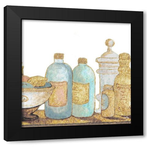 Gold Bath Accessories I Black Modern Wood Framed Art Print with Double Matting by Medley, Elizabeth