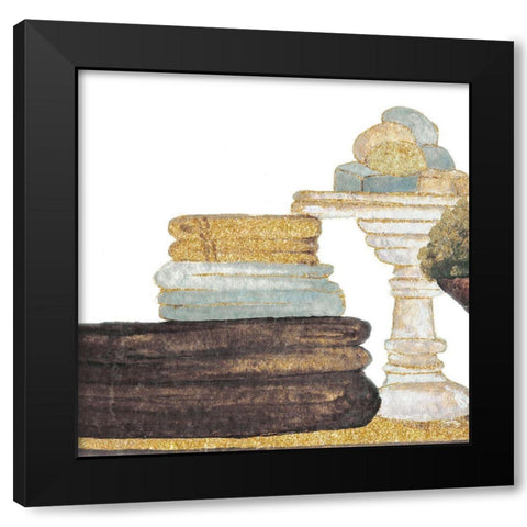 Gold Bath Accessories III Black Modern Wood Framed Art Print with Double Matting by Medley, Elizabeth