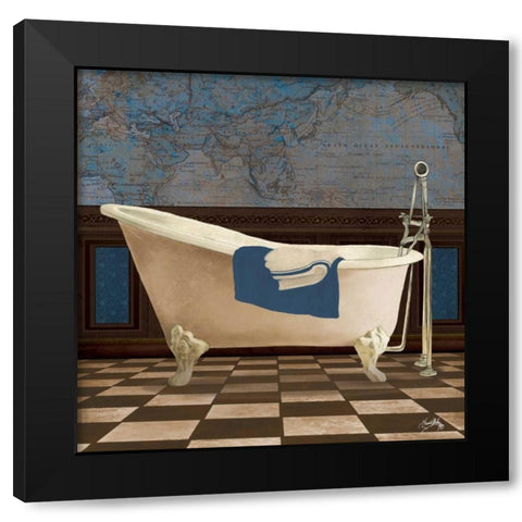 Blue Historic Bath II Black Modern Wood Framed Art Print with Double Matting by Medley, Elizabeth