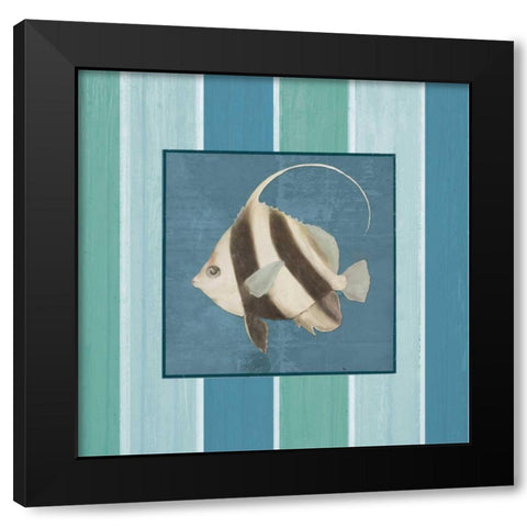 Fish on Stripes I Black Modern Wood Framed Art Print by Medley, Elizabeth