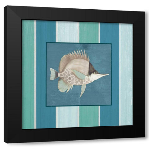 Fish on Stripes II Black Modern Wood Framed Art Print with Double Matting by Medley, Elizabeth