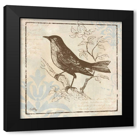 Bird Woodcut II Black Modern Wood Framed Art Print with Double Matting by Medley, Elizabeth