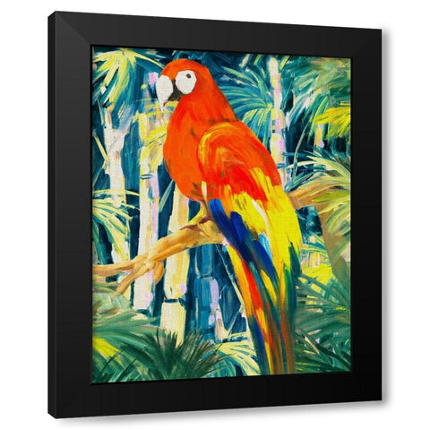 Parrots in Tropics I Black Modern Wood Framed Art Print by Slivka, Jane