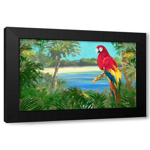 Parrot By The Ocean Black Modern Wood Framed Art Print with Double Matting by Slivka, Jane