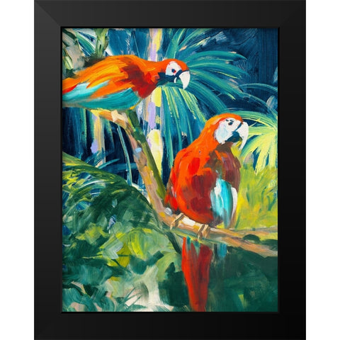 Parrots in Tropics II Black Modern Wood Framed Art Print by Slivka, Jane
